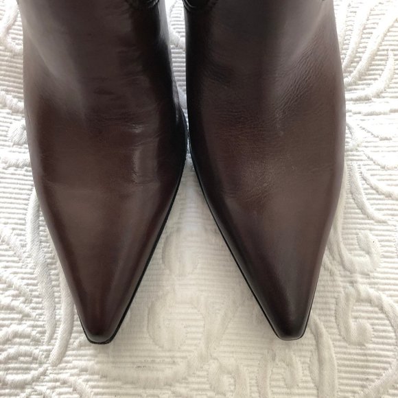 Nine West WILLETTA Suede Leather Boot Applique Pointy Toe Med Brown Zip 8.5 NEW - Picture 5 of 15